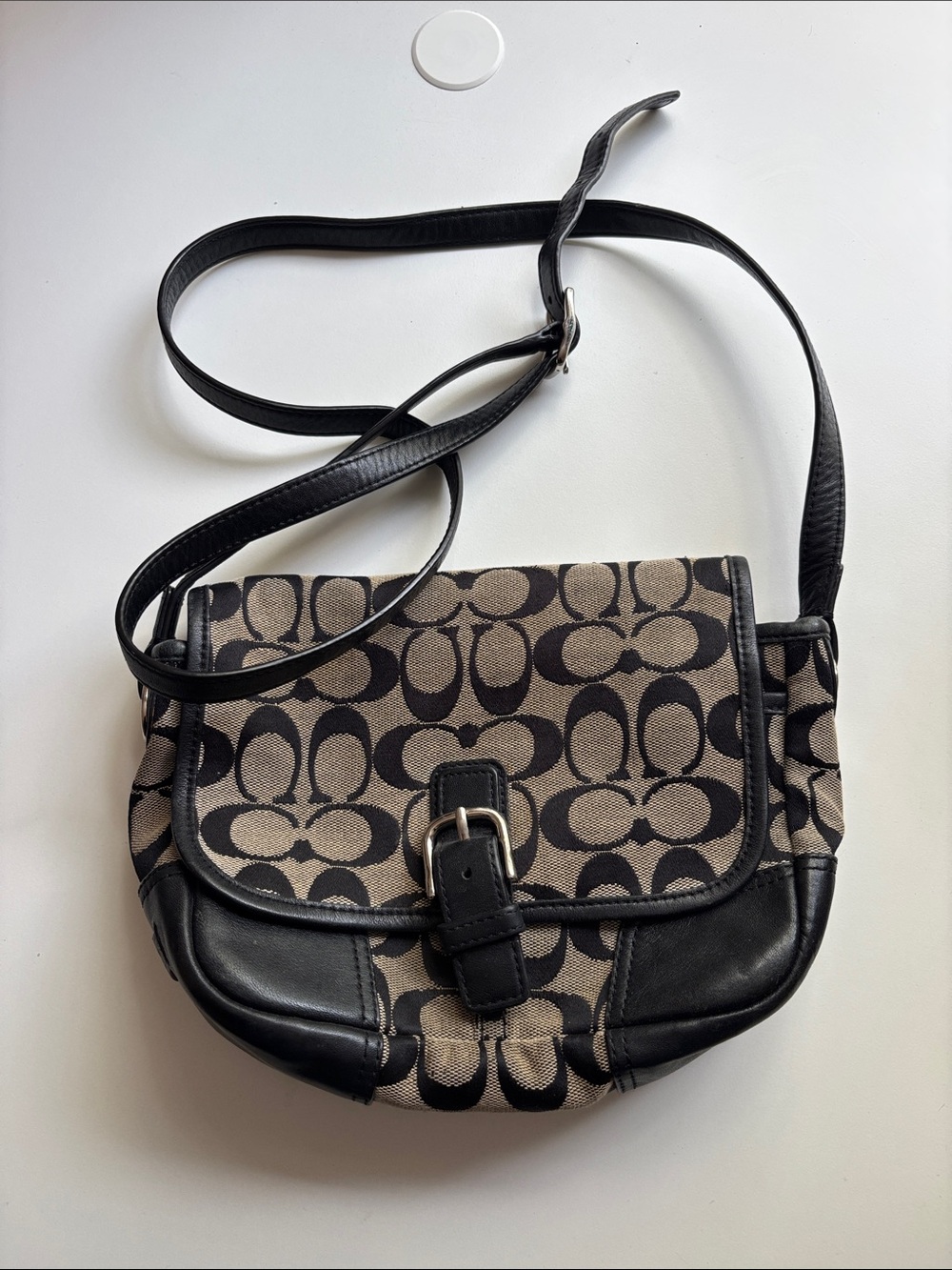 COACH Khaki and Black Signature Canvas Crossbody Bag